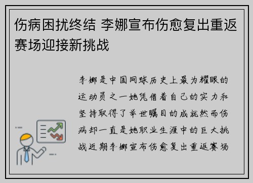 伤病困扰终结 李娜宣布伤愈复出重返赛场迎接新挑战
